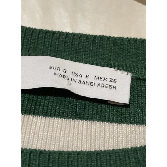 ZARA Sweater Womens M Striped Ribbed Cropped Turtleneck Pullover Green White - Picture 4 of 7